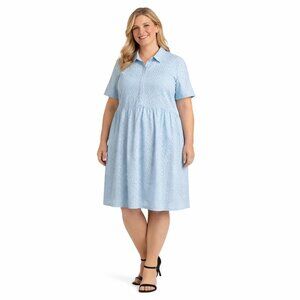 Timeless London Size 18 Organic Cotton Aqua Blue Eyelet Midi Dress Plus Size NWT